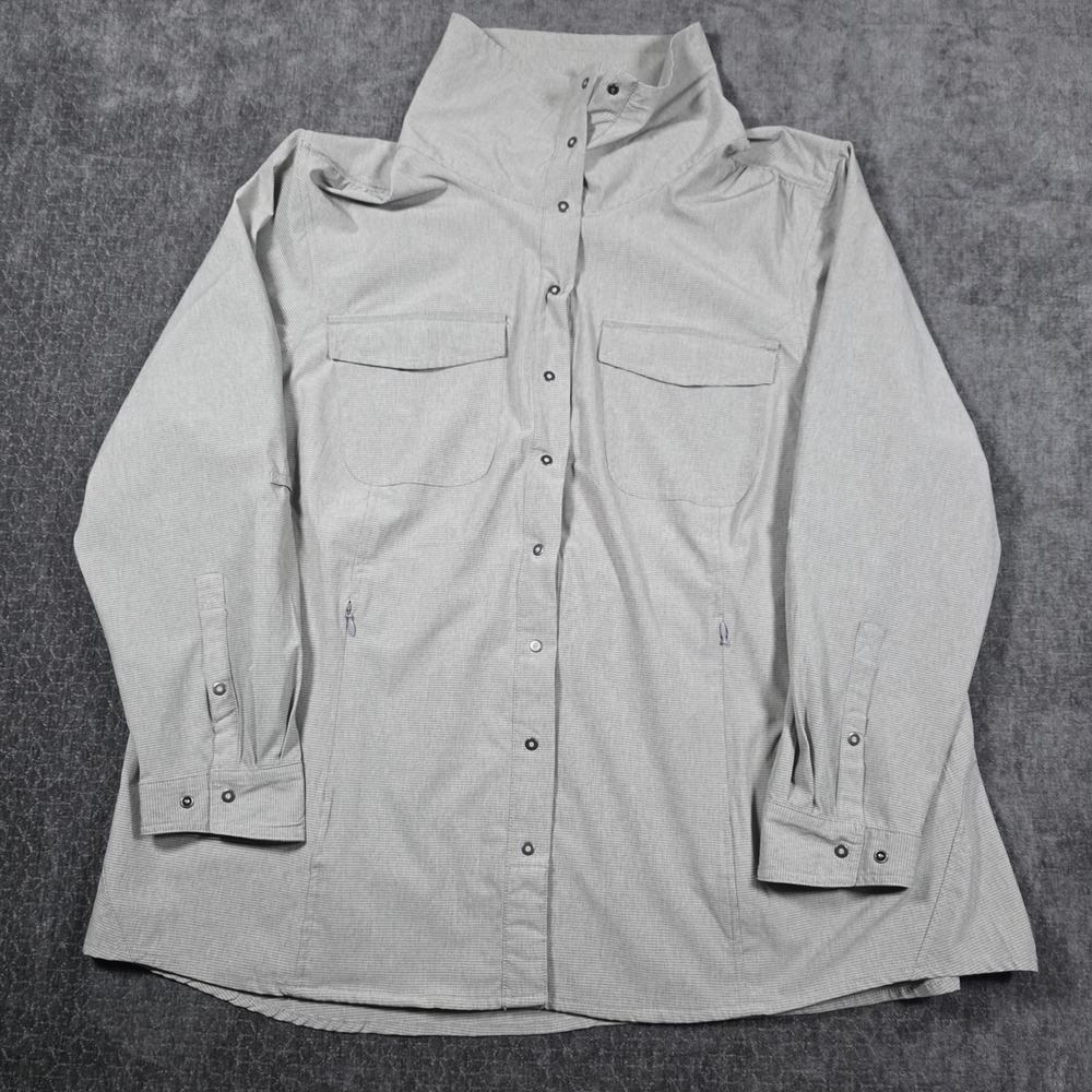 Duluth Trading Co Womens 2X Grey Micro Check Snap Front Outdoor Hiking Shirt